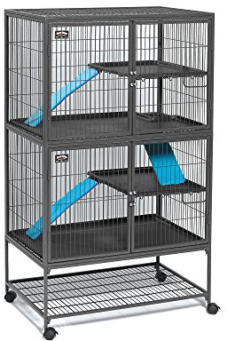 MidWest Homes for Pets Deluxe Ferret Nation Double Unit Small Animal Cage, Assembled Cage is 91.44 L x 60.96 W x 160.02 H centimeters, Gray Quartz, Model 182