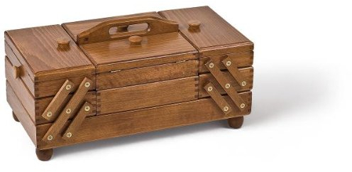 Adam Schmidt Holznähkasten rechteckig, braun, T 25cm x B 48cm x H 20/24cm