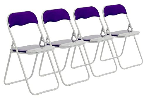 Harbour Housewares Farbige gepolsterte Klappstühle - Lila - 4 Stück - Easy Store, faltbarer Schreibtischstuhl mit Metallrahmen für Büro, Esszimmer, Küche