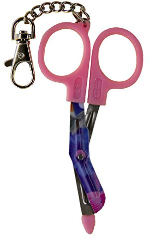 Mini infirmières utilitaire Ciseaux avec lames de Motif 'Fleurs' Imprimé – Clip ceinture – Rose Poignée