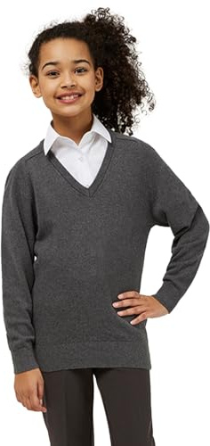 Trutex Kids School Jumper | Plain V Neck 100% Cotton Knit, Long Sleeve Standard Fit School Uniform Sweater for Boys and Girls