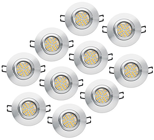 10x LED Einbauleuchten Einbaustrahler Set - Rahmen schwenkbar Aluminium poliert / GU10 Fassung/SMD LED / 4W Warmweiß
