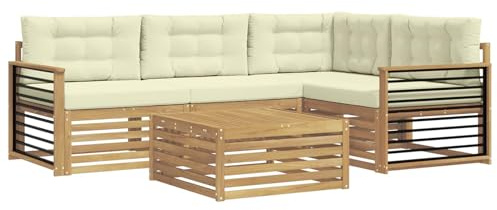 vidaXL Outdoor-Sofagarnitur mit Kissen 6 pcs Weiß und Creme Polyester, Patio Loungeset, modernes Sofa für draußen, wetterbeständiger Gartenspaß, Bequeme Terrassenmöbel