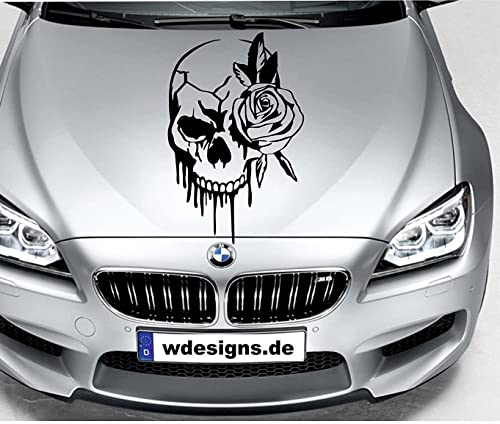 wDesigns Autoaufkleber Totenkopf Rose Skull Aufkleber Motorhaube Sticker Heckscheibe
