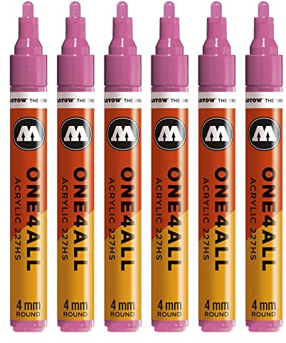 Molotow One4All 227HS Acryl Marker (4,0 mm Strichstärke, hochdeckend und permanent, UV-beständig, für fast alle Untergründe) 6 Stück Farbe 231 fuchsia pink