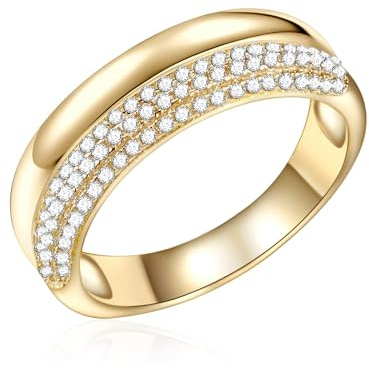 Rafaela Donata Damen Ring 925/- Sterling Silber gelbvergoldet mit Zirkonia weiß - Silberring Gold Bandring