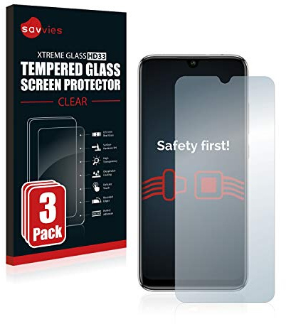 savvies Cristal Templado para Xiaomi Mi A3 | 3 Unidades Transparente Protección Pantalla Made in Germany Dureza 9H Pantalla Vidrio