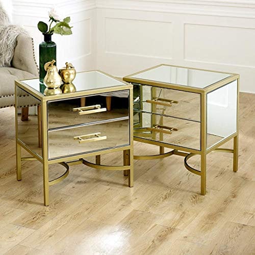 Melody Maison Pair of Gold Mirrored Bedside/Occasional Tables - Venus Range