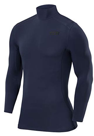 TCA Men Long Sleeve Compression Shirt, Athletic Workout Sports Undershirt Base Layer Top - Navy Eclipse, L