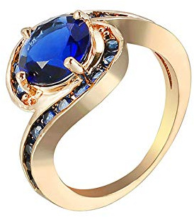 Beydodo Verlobung Ring für Frauen Vergoldet, Ehering Solitärring mit Blau Zirkonia Partnerring Nickelfrei Hochzeitsring Gold