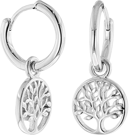 trendor Damen-Ohrringe 925 Silber Creolen mit Lebensbaum 925 Silber eleganter Ohrschmuck aus Sterlingsilber, Geschenkidee aus Echtsilber für Frauen 51020