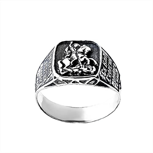 NKlaus Fingerring 925er Sterlingsilber mit russischer Schutzprägung 1 Stück | Ringkopf 13x13mm; Gewicht je nach Ringgröße 5–6g; Motiv St. Georg