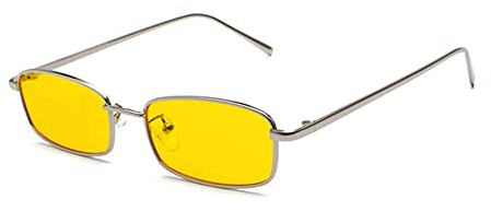 eiTurlutz Klassisch Rechteckige Sonnenbrille Retro Schlank Metallrahmen Brille Vintage Rectangle Süßigkeitsfarbe Sonnenbrille Silber/Gelb