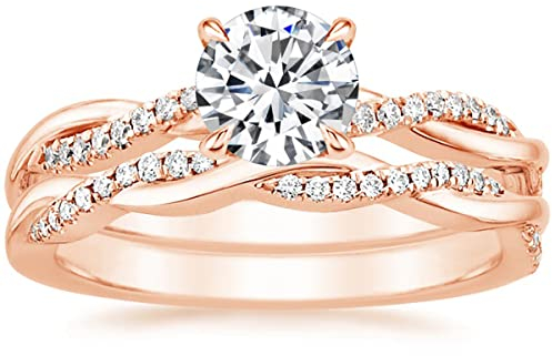 Zakk Engagement Rings for Women 1.5CT Round Cubic Zirconia Twisted Promise Wedding Band Bridal Ring Sets for Her (Rose Gold, Size H)