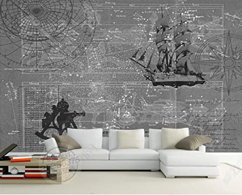 Wallpaper Photo 3D Ship Constellation Nautical Letter Map Nostalgic Mural-150Cmx105Cm