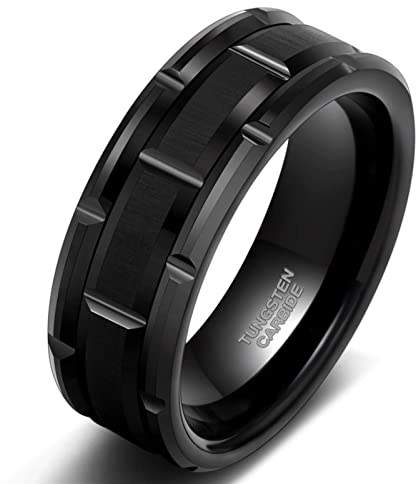 Zakk Ringe Herren Wolfram Schwarz Gold Silber 23mm Breit Ziegelmuster Verlobungsringe Trauringe Eheringe Freundschaftsringe (Schwarz,54 (17.2))