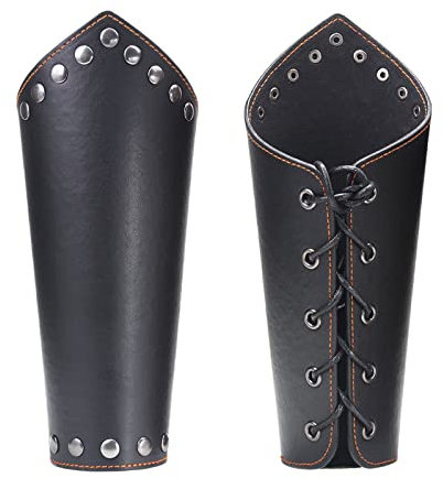 GORGECRAFT 2 STÜCKE Lederarmschützer Mittelalterliche Rüstung Armschienen Wikinger Handgelenk Guards Armschutz Bogenschießen Schnalle Armschienen Unisex Ledermanschetten Lederarmschützer(Schwarz)
