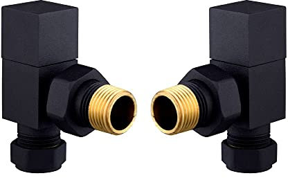 WarmeHaus Square Angled Towel Rail/Radiator Valves Black