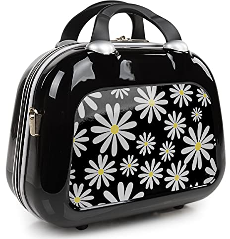 SKPAT - Kosmetikkoffer Hartschale Groß, Beautycase Damen, Trolley & Handgepäck Koffer: Beauty Case Hartschale, Kosmetik Koffer, Kosmetiktasche Groß - Ideal für Reisen!, Schwarz-Gänseblümchen