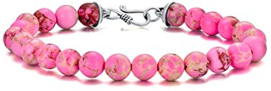 Shusukue Armband Herren Perlen, Männer Rosa Musterstein Heilsteine Armband Naturstein Armband mit Sterlingsilber-Design S-Haken-Verschluss Herrenschmuck Geschenk von Stressabbau-Armband