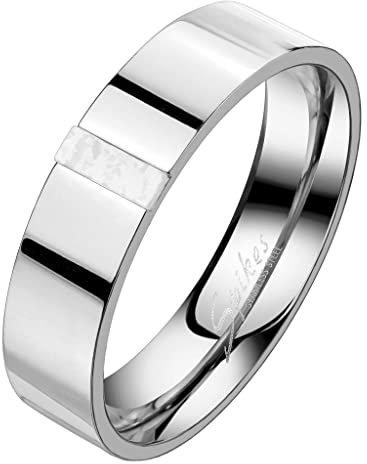 Mianova Band Ring Edelstahl Fingerring mit eingefasste rechteckigen Opal Herrenring Damenring Partnerring Ehering Damen Herren Größe 60 (19.1) | Silber