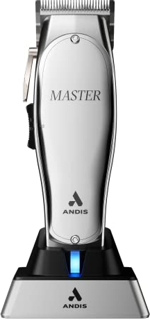 Andis 12665 Professional Master kabelgebundener/schnurloser Haarschneider, verstellbare Haarschneidemaschine mit Karbonstahlklinge für engmaschiges Schneiden, Silber