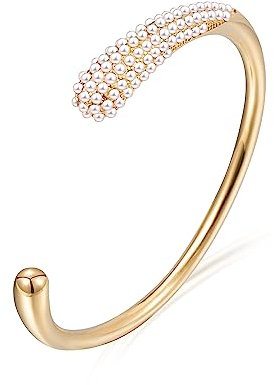 YeGieonr Gold Armreif Armband für Damen, Edelstahl Verstellbar Offen Maschette Armband mit Zirkonia und Perle,18K Vergoldete Personalisiert Schmuckgeschenk für Frauen und Mädchen