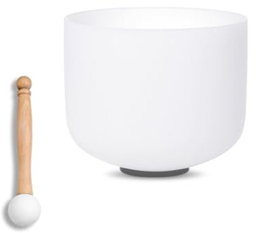 SOUNDELLO 7 inch White A Note Third Eye Chakra Quartz Crystal Singing Bowl, for Healing Mindfulness Meditation Yoga Sound Baths, with Rubber Mallet O-ring