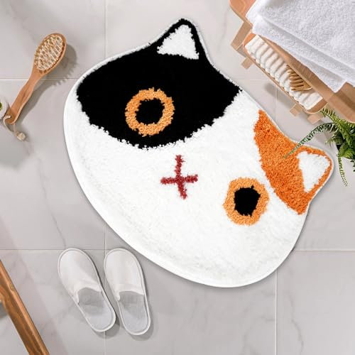 Loyeeho Katzenteppich, lustiger Teppich, Katzen-Badematte, niedliche Badematte, 61 x 45,7 cm, rutschfeste Mikrofaser, kleiner Teppich, extra weich und stark, saugfähig, Badteppich für Badezimmer