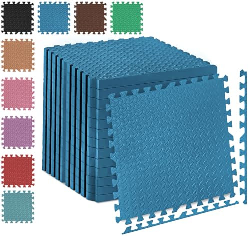 Fk Sports 25mm Extra Thick Gym Flooring Mat, Leaf 60x60cm (Blue, 4pcs | 16 sq.ft) Non-skid mats, Soft Cushion EVA Rubber foam, Interlocking Puzzle Floor Tiles, for home Yoga Workout