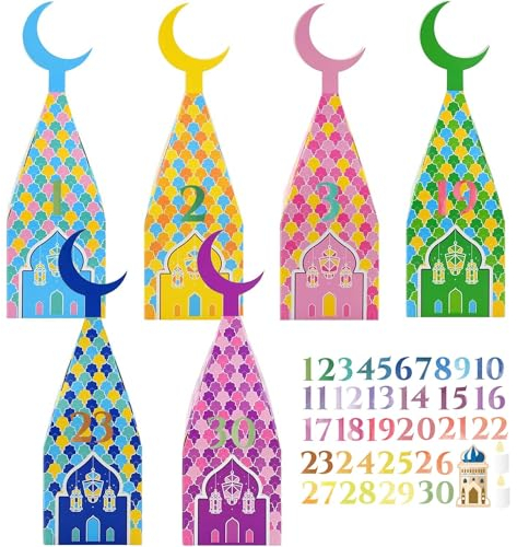 XINDY 30 Stück Ramadan Kalender zum Befüllen, DIY Ramadan Box Ramadan Kalender Tüten Ramadan Geschenktüten Eid Mubarak Geschenkboxen für Ramadan Kalender Kinder Ramadan Deko mit 30 Zahlaufkleber