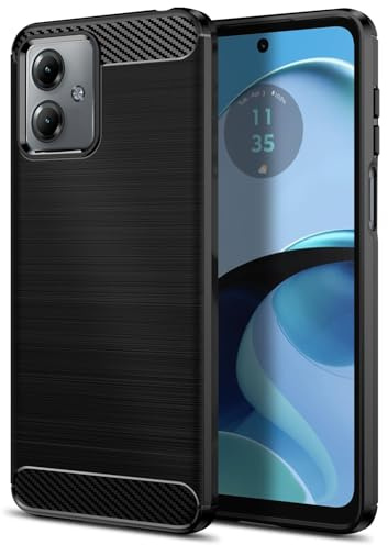 Qiinogow Ultradünne Handyhülle für Motorola Moto G14, Schwarz | Kohlefaser Textur Handyhülle mit Stoßfest Kratzfest, Gebürstete Oberfläche, aus TPU