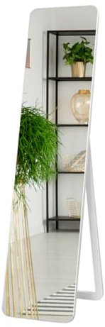 LIFEZEAL Miroir sur Pied ou Miroir Mural 160 x 37 CM, Miroir Complet Rectangulaire, Grand Miroir de Sol avec Cadre en Bois pour Chambre, Salon, Couloir, Blanc