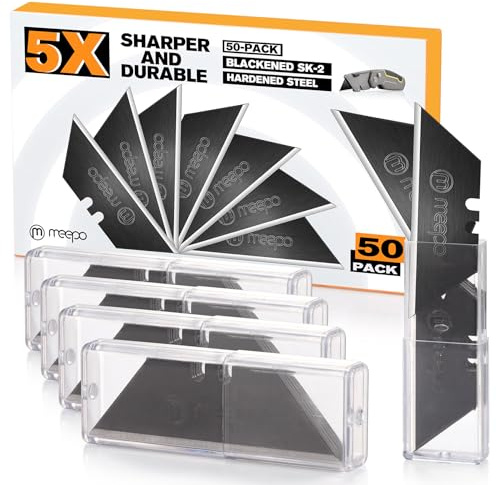 M MEEPO 50-Pack Utility Knife Blades, Blackened SK-2 Razor Blades for Box Cutter Utility Knife, Never Rust Design, Extra Durable
