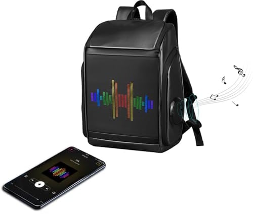 BankiE Zaino LED con Altoparlante Bluetooth e Pannello con Logo LED colorato, Schermo programmabile 64 * 64, Adatto per Viaggi di Lavoro Scolastico per Uomini e Donne, Nero