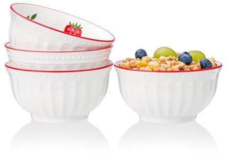 CHILDIKE Porzellanschalen Set Erdbeere 11,4 cm Müslischalen 4er Set Schalen für Dessert, Eis, Suppe, Reis, Obst, 297.7 g