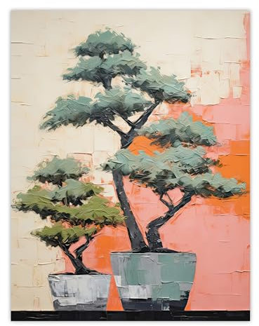 Artery8 Two Japanese Bonsai Tree Plant Pots Thick Palette Knife Oil Painting Extra Large XL Wall Art Poster Print