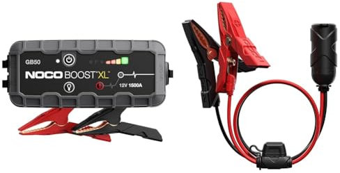 NOCO Boost XL GB50 1500A 12V UltraSafe Starthilfe Powerbank & GC017 15A 14AWG 12V Adapter, Hochleistungs-Zigarettenanzünderstecker und Buchse mit Batterieklemmen