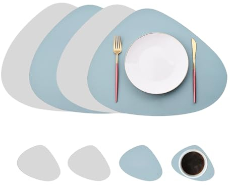 Tischsets Abwaschbar, 4 Stück Tischsets Leder und Untersetzer, Doppelseitigen Platzset, Platzsets Abwischbar Tischsets Abwaschbar Wasserdicht für Hause Küche Restaurant und Hotel 34 x 42,5 cm Blaue