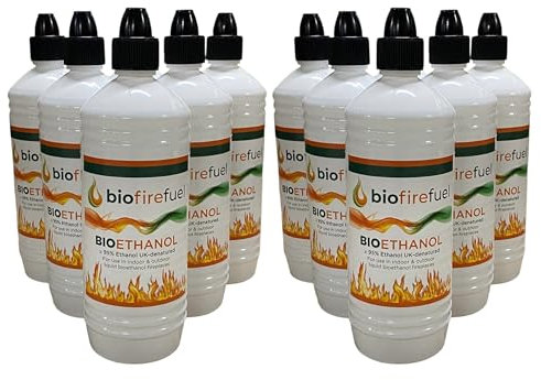 Premium Bioethanol Fuel (12 Litres) for Fireplaces, Fire Pits, Burners - High Purity Clean Burning Liquid Fuel for Indoor & Outdoor use | biofirefuel