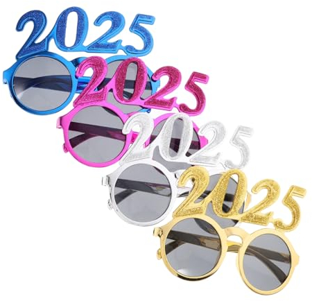 COLLBATH 4 Stück 2025 Brille Neujahrsparty-brillen Glückwunsch Grad Brille 2025 Glitzerbrille Silvester Brille Neuartige Sonnenbrille Abschlussbrille Silvesterbrille 2024 Brillen Gläser Stk