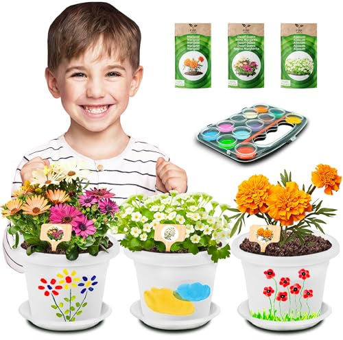 PYEF CRAFTS Kit Giardinaggio Bambini Laboratorio dei Fiori - Kit Piante Bambini Gioco Crea Fiori - Flower Gioco & Orto in Serra Fanciullo - Set Creativi Orto in Casa - Set Pittura e Coltivazione