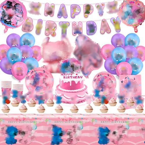 Birthday Party Decorations, 99PCS Party Tableware Set Party Supplies Balloons Character Birthday Decorations Cake Toppers Napkins Birthday Banner Plates Cup Dog Party Tableware