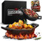 Gusskönig Poêles à Griller en Fonte pour Barbecue(Set de 2) avec Bois d’Acacia - Petite Poele & Fonte Ø 11 cm - 2x Mini Poele Induction avec Livre de Recettes (2 Mini Poêles Rondes)