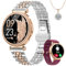 Fitnynxos Smartwatch Damen, 1.27 HD Voll Touchscreen Armbanduhr mit Telefonfunktion, Schlafmonitor Menstruationszyklus Pulsuhr SpO2 Fitness Tracker 120+ Sports IP68 für iOS Android Gold Geschenk