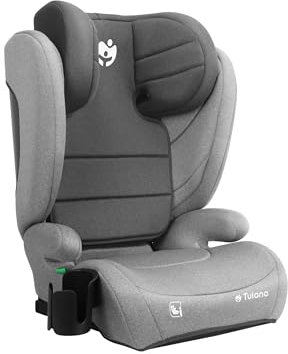 Tulano JOY 35 | Kindersitz 100-150 cm | ECE R129/03 i-Size Zertifikat | ISOFIX + 3-Punkt-Gurt | 13-fach verstellbare Kopfstütze | Abnehmbarer Bezug | Grau
