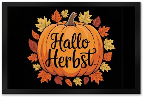 speecheese Hallo Herbst Fußmatte XXL in 50x75 cm mit Kürbis und Herbstlaub Herbstblätter in Orange Gelb Rot und Schwarz - Perfekte Herbstdekoration für Ihr Zuhause