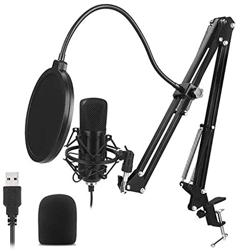 CWCQGH Studio Recording Mic, USB Streaming Podcast PC Mic, Professional Condenser Mic Kit with Boom Arm Shock Mount Pop for r Karaoke Gaming