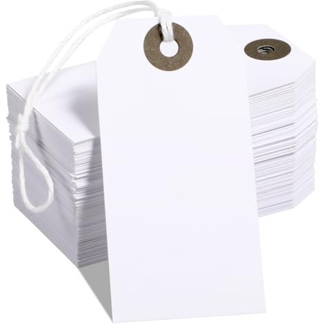 Cobee 100 Etichette per Prezzi con Cordino - Scrivibili per Vendita al Dettaglio, Sacchetti Regalo e da Appendere