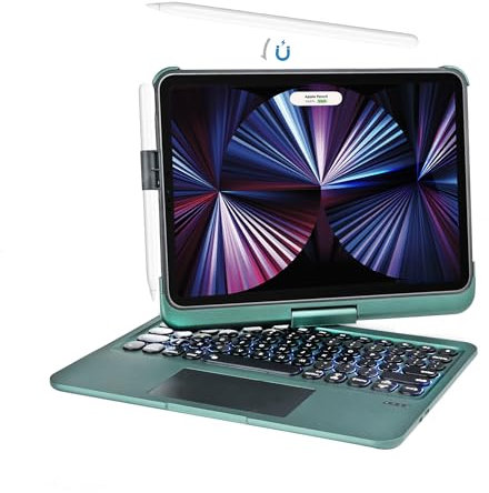 Tastatur-Hülle für iPad Air 11 Zoll (M3/M2, 2025/2024) & iPad Pro 11 (4./3./2./1. Generation), 360° drehbares Keyboard mit Trackpad für 10,9 Zoll Air 6./5./4. Gen, 7-farbige Hinterg (Dunkelgrün)
